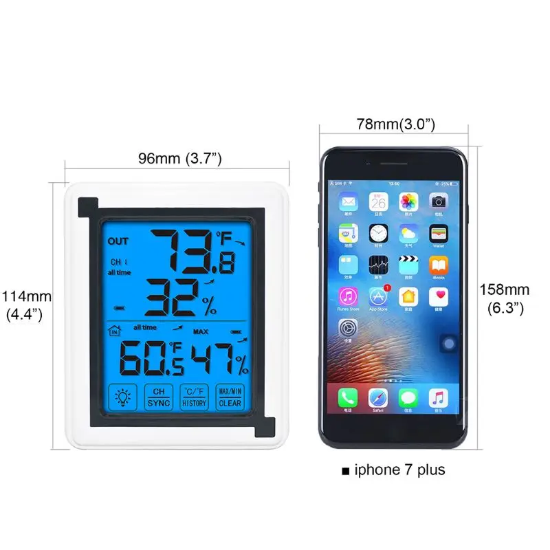 Touch-skærm, Trådløs vejrstation âƒ/‰ Termometer Hygrometer med 3 Prognose Sensor Temperatur Luftfugtighed Overvåge 19QB